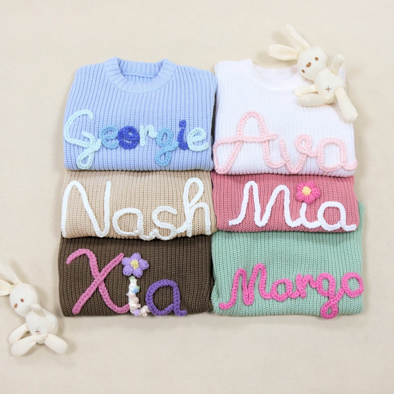 Custom Baby Name Sweater, Personalized Sweater for Baby, Hand Embroidered Name Sweater, First Birthday Gifts, Newborn Gift, Baby Shower Gift image 3