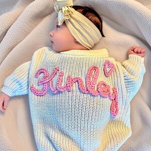Hand Embroidered Baby Name Sweater, Baby Girl Sweater, Baby Sweater with Name, Custom Toddler Name Sweater, Coming Home Sweater, Baby Gifts