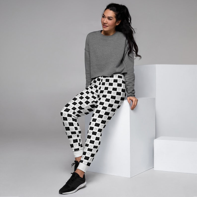 Gratitude Black/White V2 - People are People are People Collection - Heart Pattern Women’s Joggers