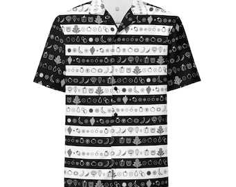 Food Black/White - People are People are People Collection - Fruits and Vegetables Pattern Button Up Summer Shirt