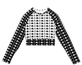 Survival Black/White - People are People are People Collection - Compass Campsite Pattern Long-sleeve Crop Top