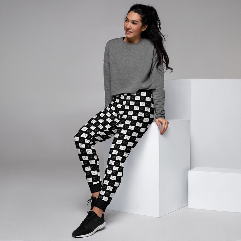 Gratitude Black/White - People are People are People Collection - Heart Pattern Women’s Joggers