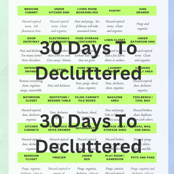 30 Days To Uncluttered, in 30 Minutes A Day - Clean your house and unclutter your space 30 minutes at a time and get it all done in 30 days.