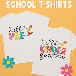 Hello School Shirt – Pre-K to 5th Grade Back to School T-Shirts for Kids – Colorful Polka Dot Grade Level Tee – First Day of School Outfit