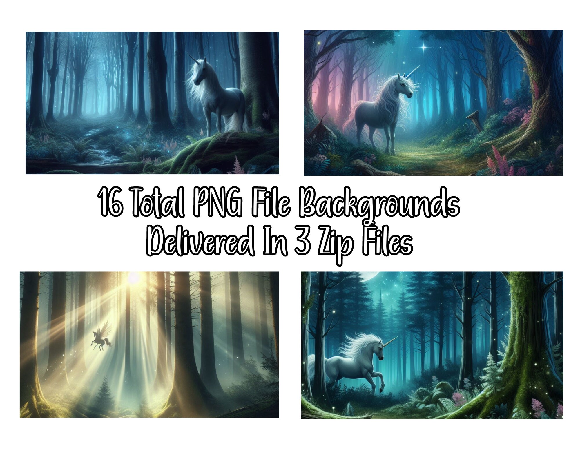 Unicorn Zoom Virtual Background Bundle Mystical Forest Backdrops for