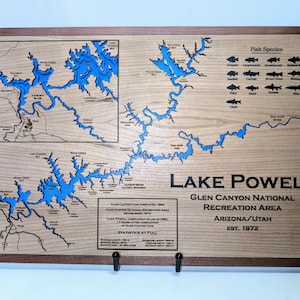 Carte en bois multicouche du lac Powell - Décoration d'intérieur - Suspension murale
