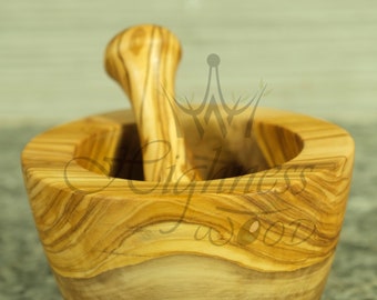 Naturel Olive Wood Mortar and Pestle, Wood Herb Grinder