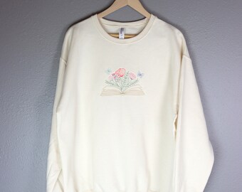 Floral Book Embroidered Crewneck