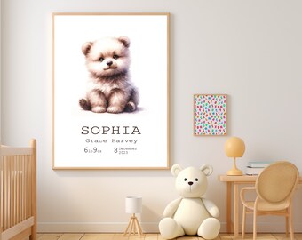 Personalised Bear nursery wall art | Digital Print | | Animal Nursery print | Custom print | Christening gift | New baby gift |