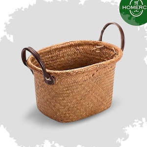 Large Rattan Woven Basket with Handle  | Handmade Wicker Storage Hamper