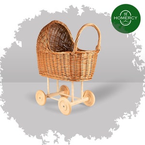 Rieten kinderwagen babypop kinderwagen. Rotan trolley voor kinderen, op montessori geïnspireerd cadeau