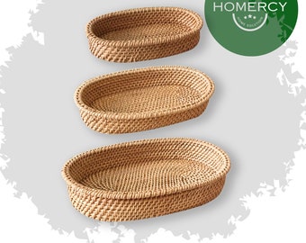 Set of 3 Wicker Oval Bread Basket - Handcrafted Rattan Desktop Fruit Bread Storage