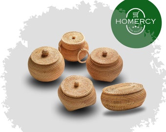 Round Rattan Box with Lid, Hand-Woven Multi-Purpose Wicker Storage Box