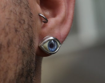 925 Silver Blue Eyeball Earring, Custom Eye Jewelry