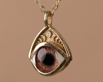 Sterling Silver Triple Moon Eye Necklace, Personalized Evil Eye Pendant