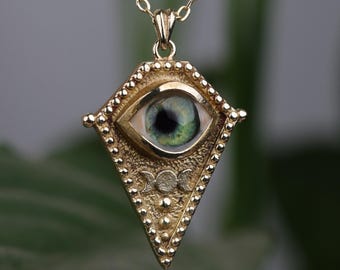 18K Gold Plated Evil Eye Necklace, Sterling Silver Triple Moon, Wiccan Jewelry
