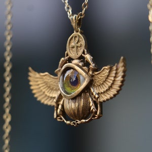 Eye Scarab Necklace, Egyptian 925 Sterling Silver Scarab Pendant, Animal Jewelry for Mythology Lover, Best Friend Necklace, Amulet Pendant