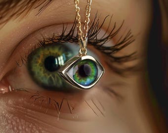 Personalized Custom Iris Eye Necklace, 925 Silver Evil Eye Talisman Pendant