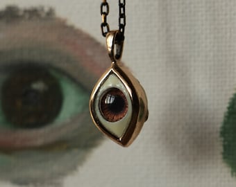 Pure Dark Brown Eye Necklace, Naturel Handmade Necklace, 925K Silver Pendant, Minimalist Eye Jewelry, Gift For Wife
