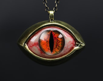 Fire Eye of the Dragon Necklace, Red Dragon Eye Pendant, Animal Eyes Talisman, Personalized Jewelry, 925K Silver, Gift For Boy Friend