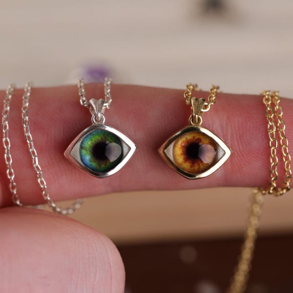 Personalized Eye Pendant, Evil Eye Protection Necklace, Sterling Silver or Bronze