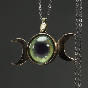 Hecate Triple Moon Eye Pendant, Wiccan Necklace