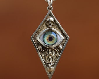 Skull Eye Pendant, Pirate Necklace, 925 Silver, Handmade Jewelry