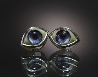 925 Silver Blue Eyeball Earrings, Custom Eye Jewelry, Gift for Her