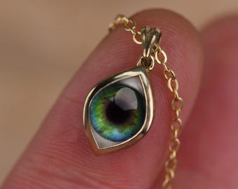 Green Evil Eye Sterling Silver Necklace, Handmade Charm Jewelry