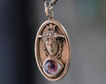 Medusa Pendant Sterling Silver 925, Snake Hair Mythology Necklace Oxidized Bronze, Greek Goddess Jewelry