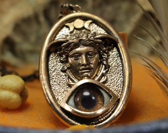 Handmade Medusa Pendant Necklace, Glass Evil Eye, Witch Jewelry