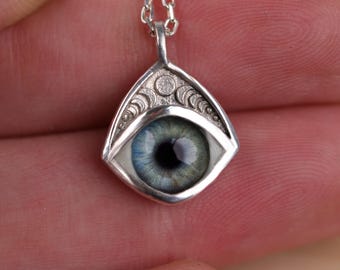 Sterling Silver Hecate Eye Pendant Necklace, Moon Talisman