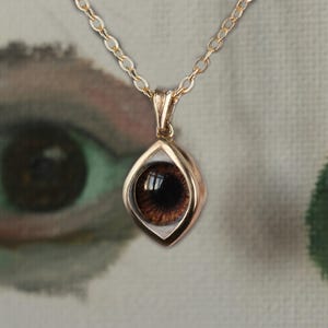 Handmade Dark Brown Eye Pendant, 925 Silver Necklace, Minimalist Jewelry