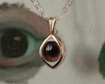Handmade Dark Brown Eye Pendant, 925 Silver Necklace, Minimalist Jewelry