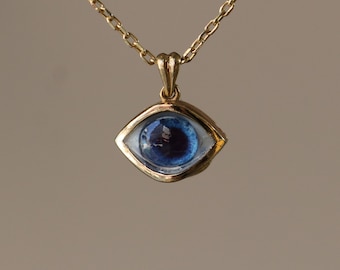 Small Cute Blue Eye Necklace, Minimalist Necklace, 925K Sterling Silver Pendant, Glass Blue Eye Necklace, Tiny Eye Necklaces, Gift For Wife