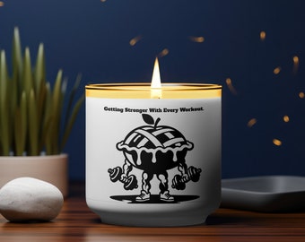 Apple Pie getting stronger with barbells Candle. house warming gift, friend gift, gift for her, gag gift