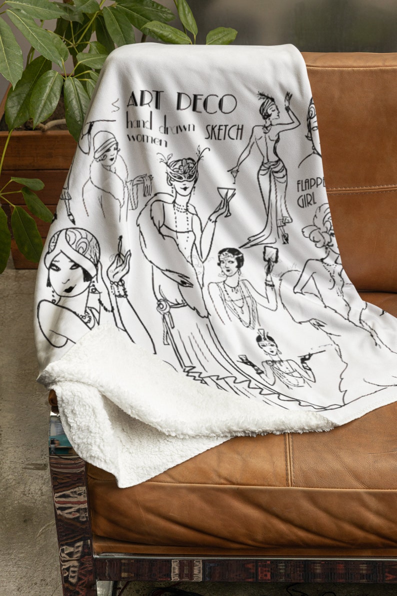 Art Deco Flapper Girl Styles in Thumbnail Sketches From 1920. Blanket Throw, Vintage Styles
