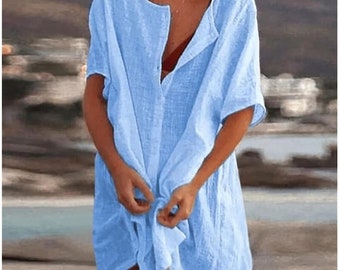 Beach Women's Swimsuit Cover-Up, Swimwear Tunic Dress - A Casual Mini Beachwear Affair for Your Radiant Summer Escapade