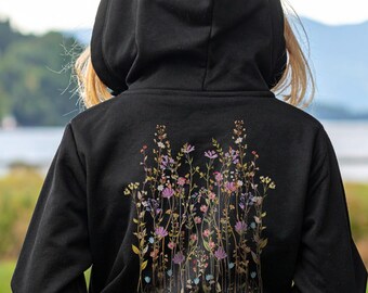 Girls Delicate Wildflowers Hoodie Gift: Organic Cotton Floral Sweatshirt