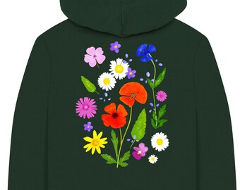 Girls Organic Cotton Poppy Hoodie: Sustainable Wildflowers Sweatshirt No 2