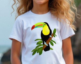 Kids Keel Billed Toucan T-shirt: Organic Cotton Tee, Latin America Rainforest Bird Gift