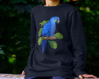 Kids Organic Cotton Blue Macaw Jumper: Rainforest Parrot Sweatshirt Gift