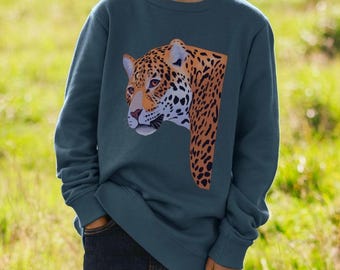 Organic Cotton Rainforest Jaguar Jumper: Kids Wild Cat Sweatshirt
