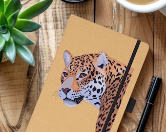 Kraft Hardcover Notebook with Rainforest Jaguar Art: Eco-friendly Animal Notebook Gift
