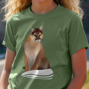 Kids Puma T-shirt Organic Cotton, Cougar Tee for Children, Big Cat T-shirt with Mountain Lion, Panther Tee Original BioDC Design