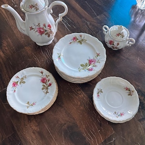 Haviland Rose Moss Tekanna och sockerskål - med blandade tallrikar