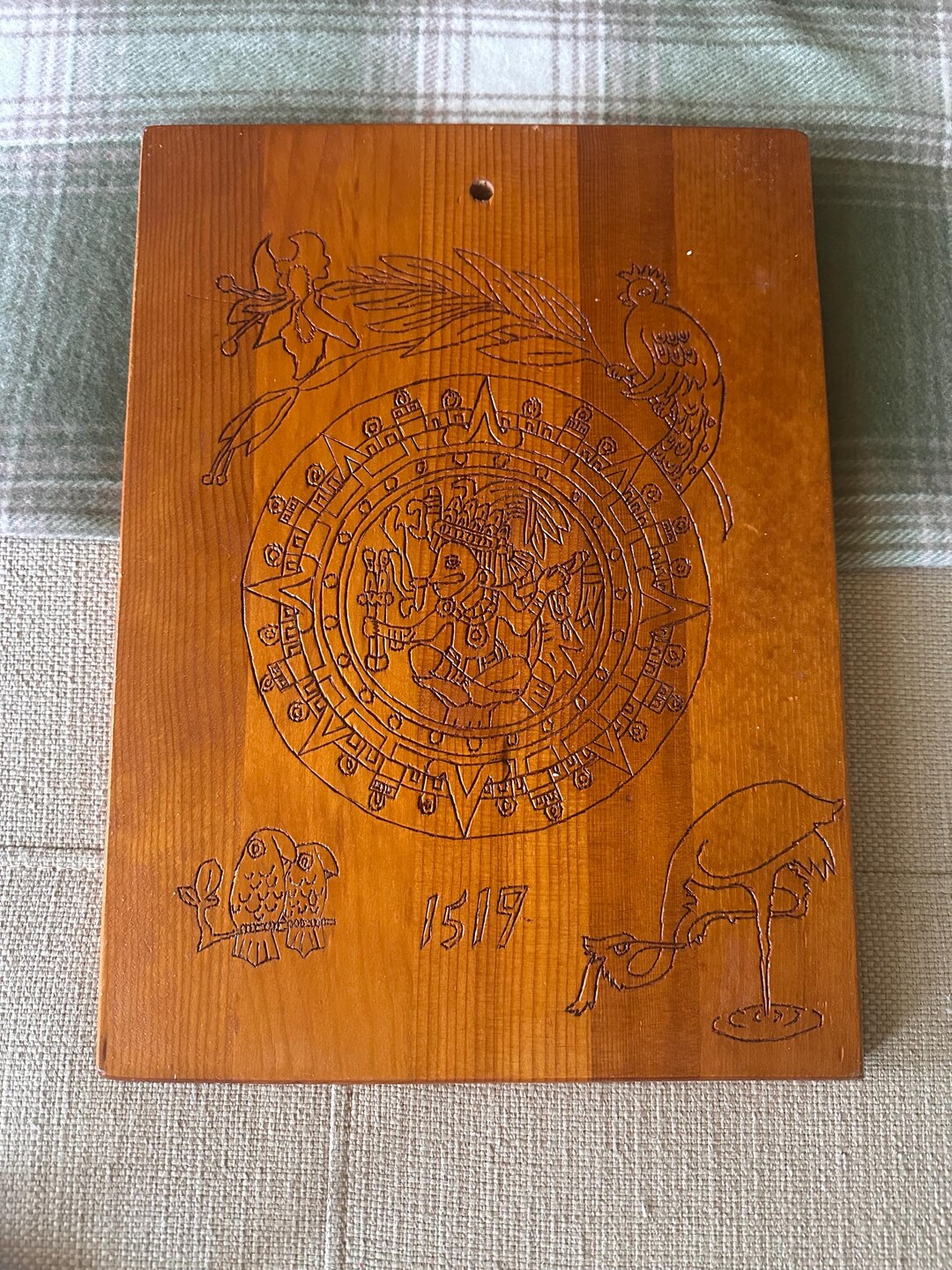 Aztec Cigar Box Lid Wooden Wall Hanging Featuring Aztec Calendar Stone ...