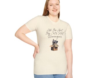 Unisex Softstyle Cat T-Shirt, Shirting, Gifted shirt, Perfect Cat shirt, Cat in a box shirt, Silly Cat shirt, Cat design, cat shenanigans