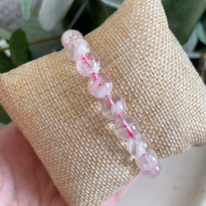Snowflake Phantom Quartz, Pink Quartz Bracelet, Pink Beads, Pink Gems