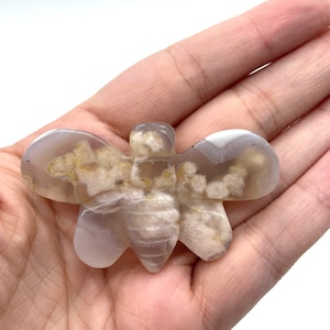 Flower agate bee, Flower agate carving, Flower agate gemstone